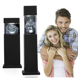 3D Glasfoto mit Leuchtstele schwarz S