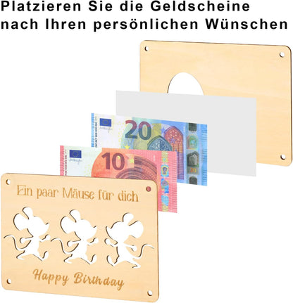 XL Geldgeschenk aus Holz (Mäuse)